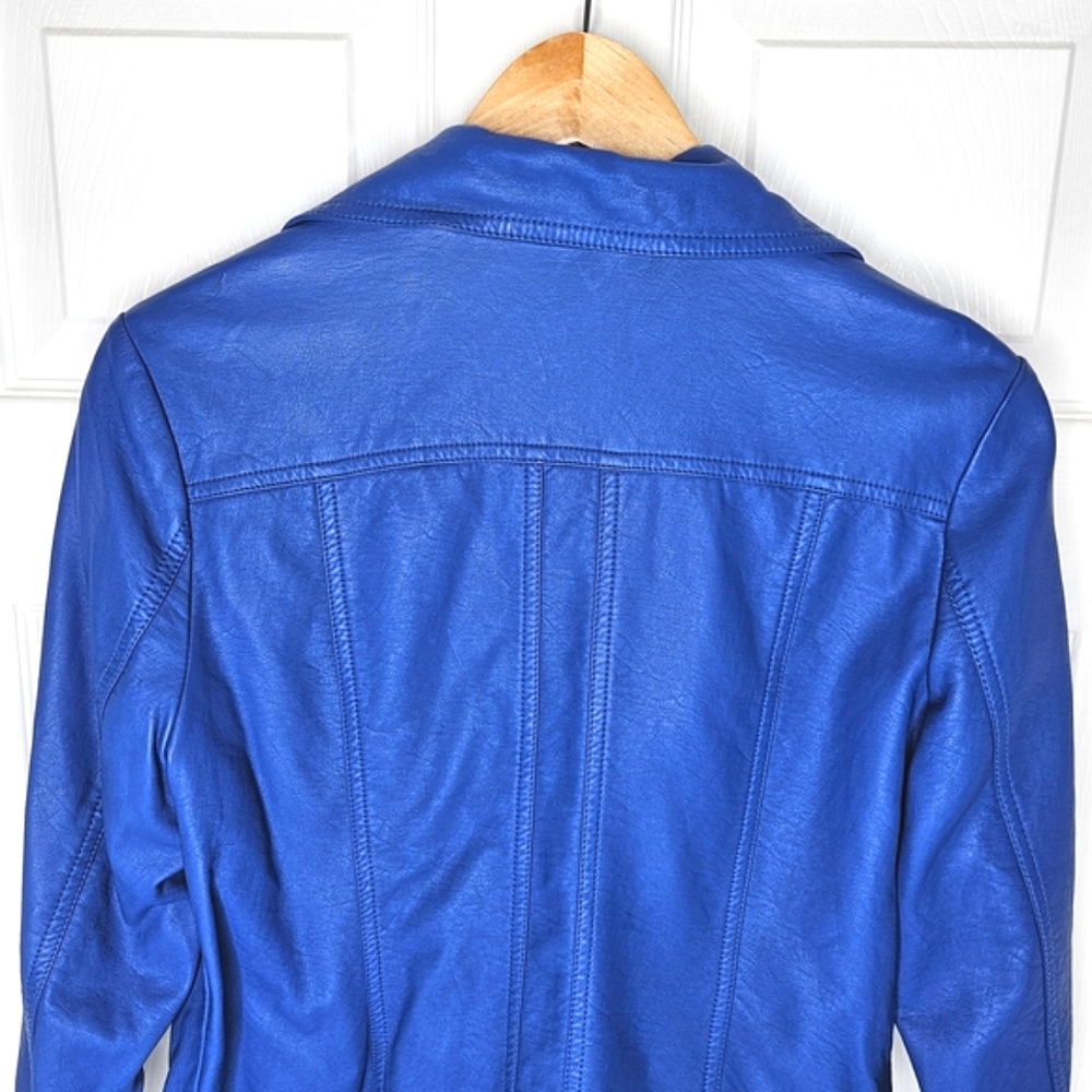 Northern Reflections Women's Royal Blue Moto Jacket Faux Leather Size S Petite - Picture 13 of 16